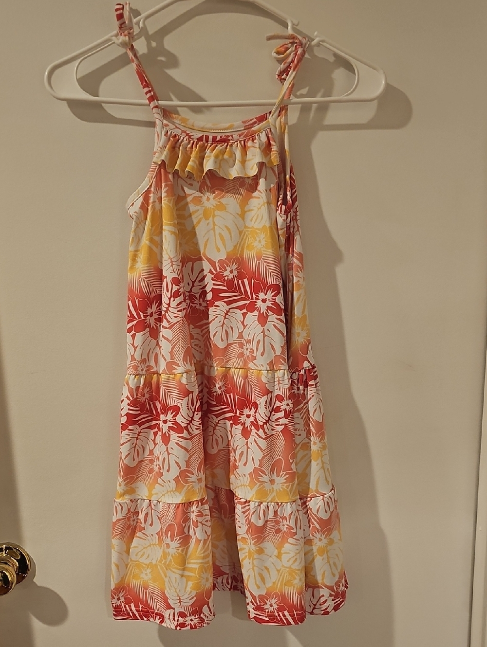 Tommy Bahama Coral & White Tropical Print Dress Girls Sz 7
